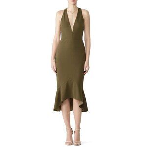 STYLESTALKER Quinn Green Crepe V-Neck Sleeveless Midi Dress Women's Size X-Small